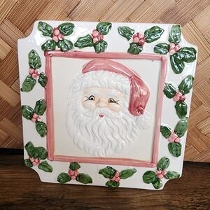 Heritage Pottery Christmas Trivet Santa Face‎ Head 6"  Square Holiday Vintage